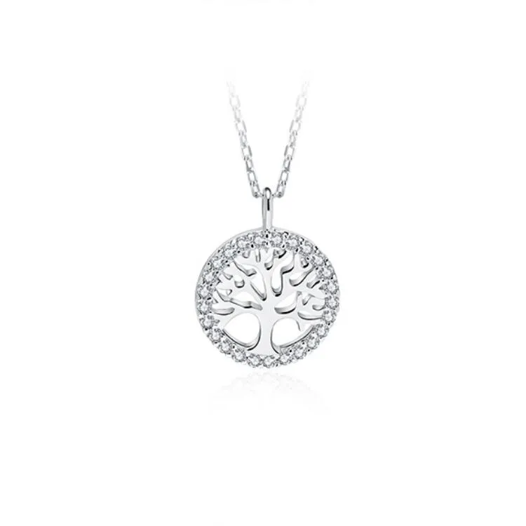 18inch crystal pave Grandma Mom Birthday Gifts 925 Sterling Silver Tree Of Life flat cable Chain Necklace