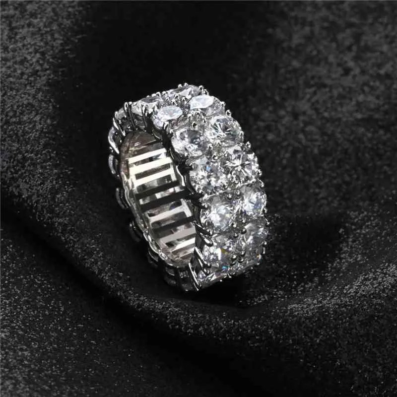 Bague Solitaire CZ à 2 rangées pour hommes et femmes, couleur or et argent, breloque ronde, classique, Hip Hop, bijoux pour cadeaux, 7539322