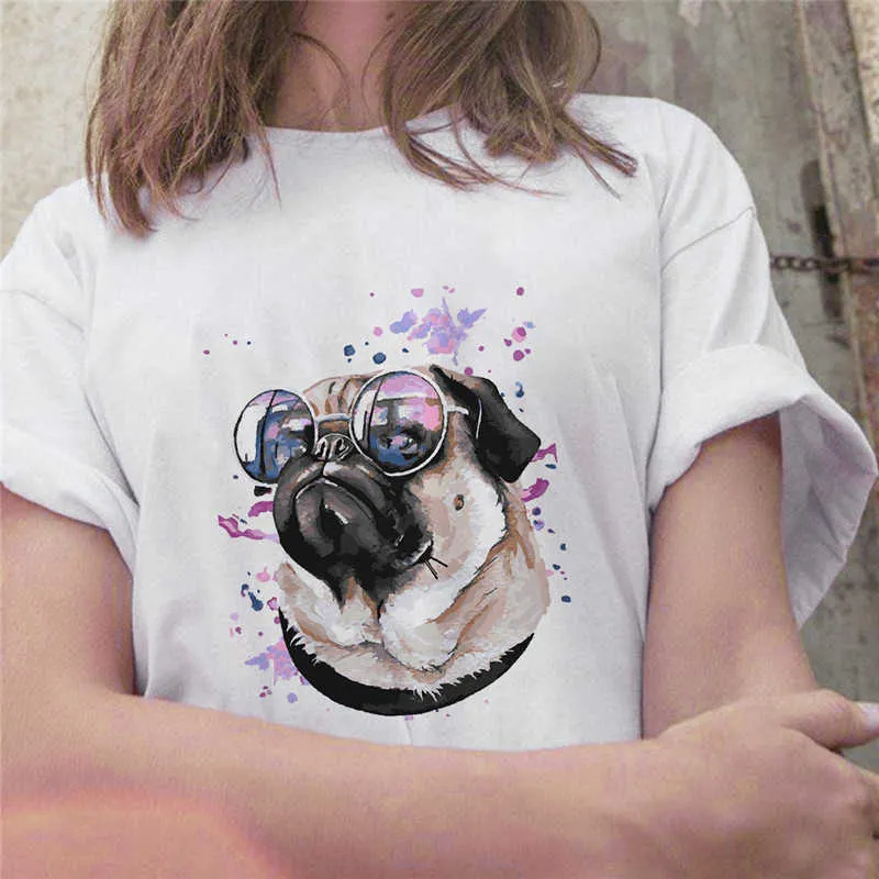 Peinture à l'huile Combat Imprimer T-shirt Femme Manches courtes Mignon Chien Graphique T-shirt Harajuku Mode Grunge T-shirt Femme X0527