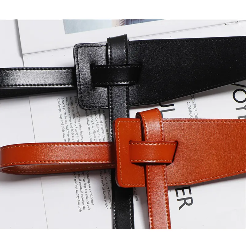 Plus taille de ceinture de ceinture de modeltes larges pour les femmes en cuir authentique en cuir de la ceinture de la taille féminine