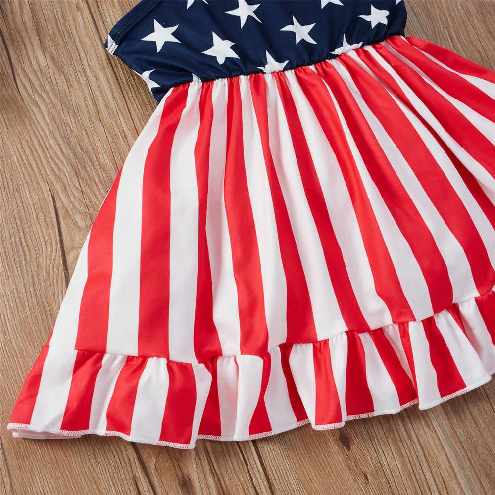 ZAFILLE 4 juillet robe fille tenue côtelée fête de l'indépendance enfants robes étoiles jarretelles enfant fille robe drapeau jour Q0716