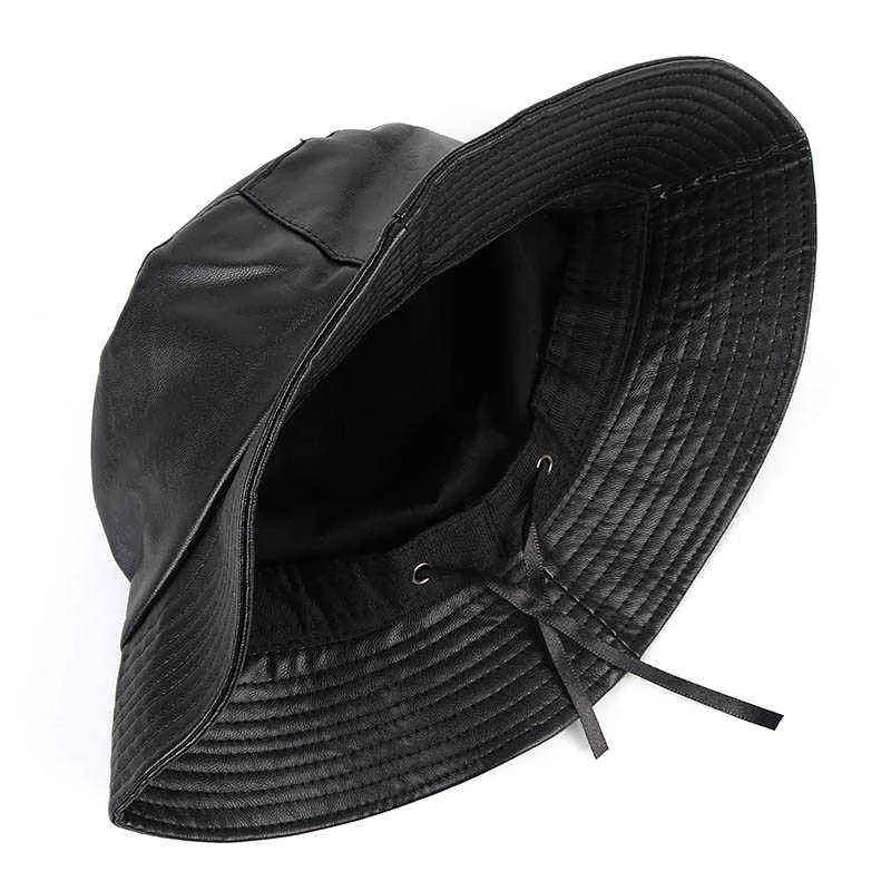 Chapeau de seau en cuir pour femmes, mode 2021, Style coréen, noir, rouge, chapeaux de seau, gorra mujer Bob, chapeau de pêcheur, Y220301