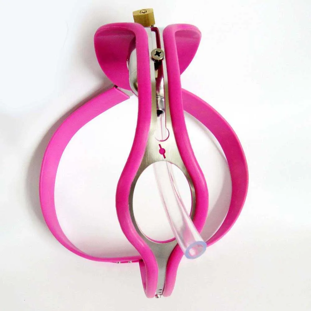 Roze siliconen mannelijke kuisheidsgordel roestvrij stalen broek met haan kooi penis bondage apparaat fetish sexy speelgoed voor mannen CBT BDSM Lock