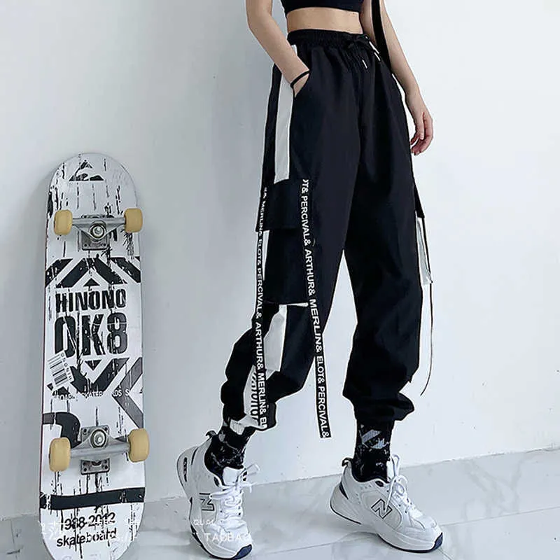 Frauen Cargo Hosen Hohe Taille Lose Sport Hosen Streetwear Kleidung Plus Größe Casual Hose Qualität Elastischer Boden 210915