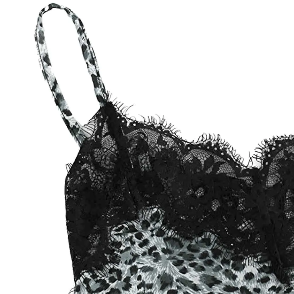 Moda Girls Sexy Cute Lace Leopard Print Bielizna Bielizna i szorty Piżama Zestaw Q0706