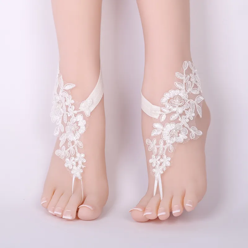 1 para ślubnych kostek ślubnych koronkowe dekoracje kobiety Lady Beach Foot Jewelry Sain Barefoot Sandals Buty Akcesoria 9468667