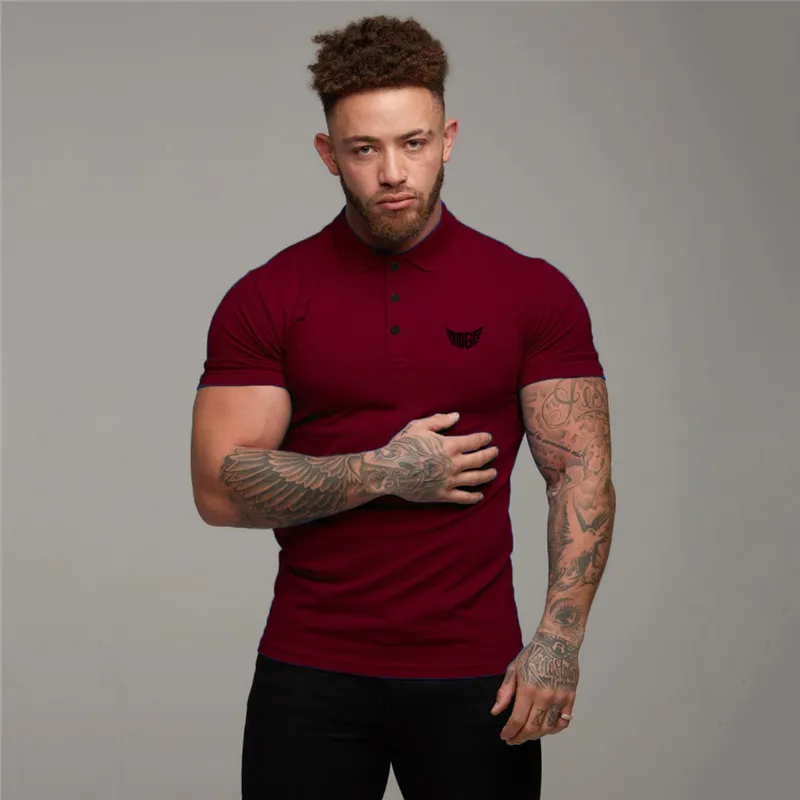 Muscleguys Marque Hommes Compression Polo Shirt Coton Tops Mode Sport À Manches Courtes Gym Bodybuilding Fitness Polo Shirt Plus La Taille 210421