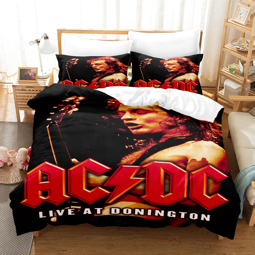 3D printing bedding set AC DC theme 100% polyester quilt cover with pillowcase adult and child duvet cover sheet FULL TWIN QUEEN K3081