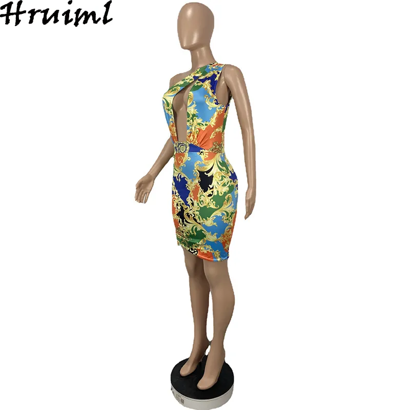 Venta al por mayor Trajes de club para mujeres Un hombro Hollow Out Cordón Slim Mini Vestido Imprimir África Estilo Sexy Elegante 210513