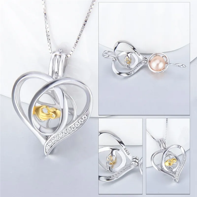 Cluci 925 Locket for Women Halsbandsmycken Making 925 Sterling Silver Heart Zircon Pearl Cage Pendant SC362SB294S