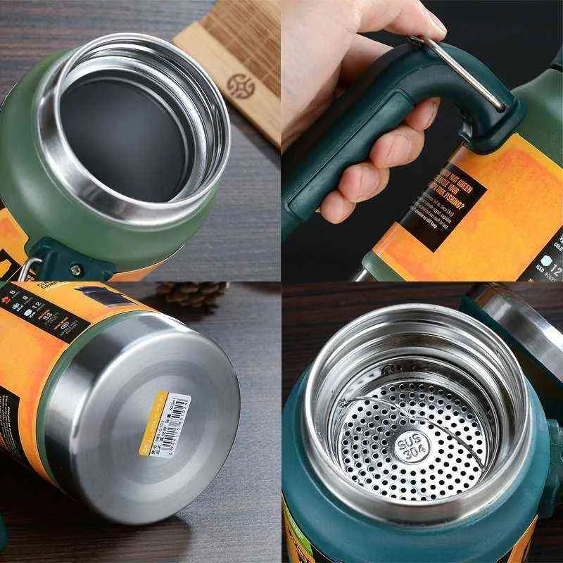 Aço inoxidável ao ar livre Flask de vácuo Copo Filtro de Escritório de Filtro de Dupla Camada com Punho Camping Caneca Thermos 211029