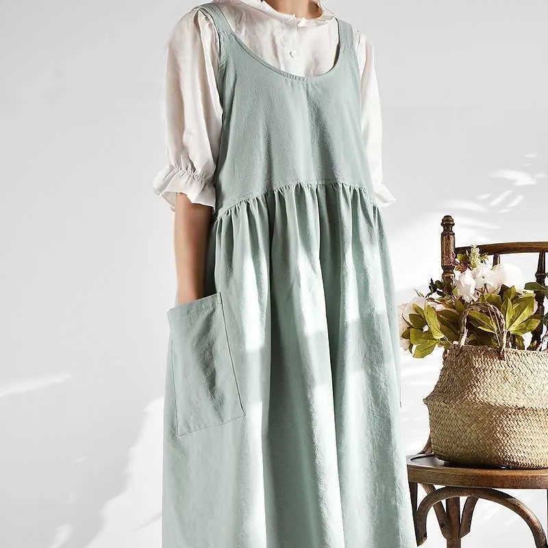 est solide cuisine cuisine tablier pour femme femme bavoir coton lin robe café fleuriste BBQ tabliers accessoire 210625