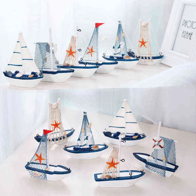 Marine Nautical Creative Sailboat Mode Room Decor Figurines Miniatures Mediterranean Style Ship Small boat ornaments 2201112903947