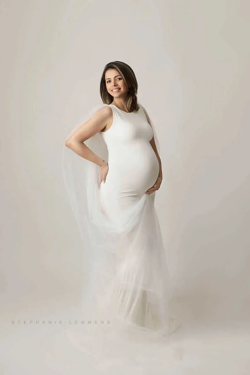 Schwangerschafts-Maxikleid, Fotografie-Requisite, lange weiße Spitzenkleider + Umstandskleid für schwangere Frauen, Fotoshooting, Abschlussballkleid Q0713