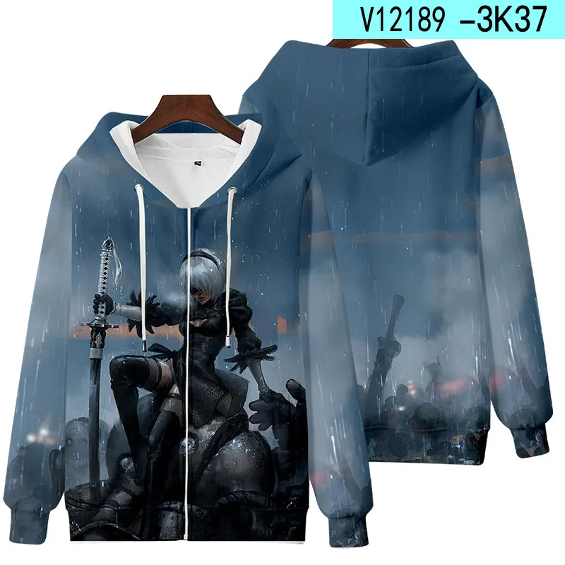 Anime nier automata 2b yorha no 2 tipo b 9s yorha no 9 tipo s cosplay traje unisex 3d hoodie com zíper jaqueta outwear9452312