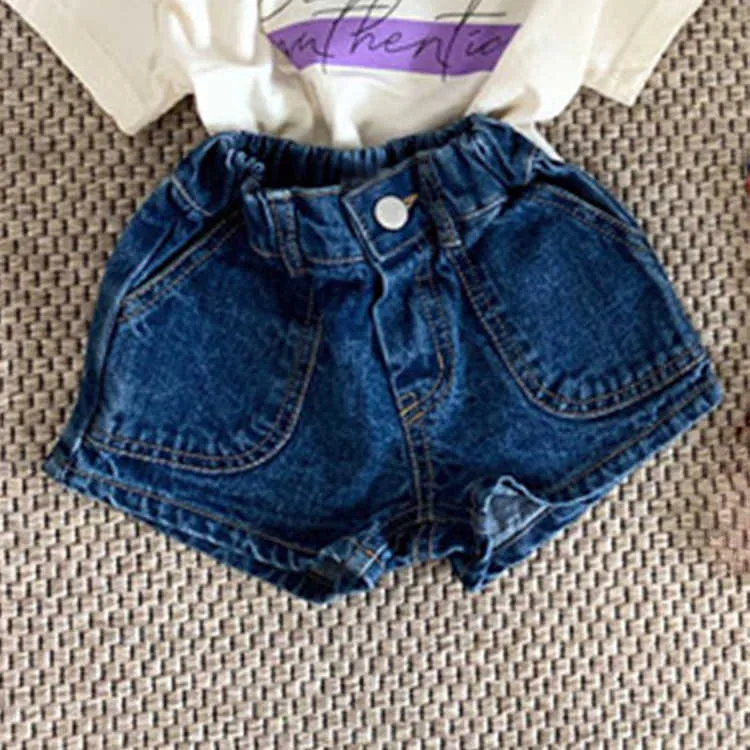 7039 Shorts décontractés d'été pour enfants Poche simple et belle 1-7T Garçons Filles Jeans lavés Denim 210723