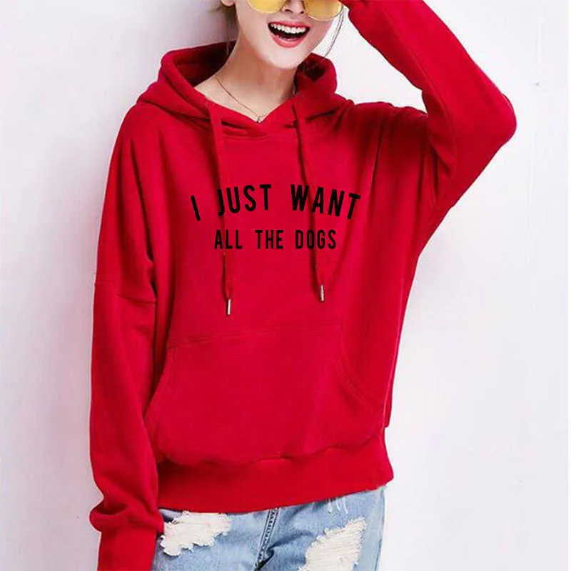 Ich will nur alle Hunde Sweatshirts Frauen Kawaii Lustige Hoodie Pullover Hoodies Moletom Feminino Winter Sweatshirt Mujer Y0820