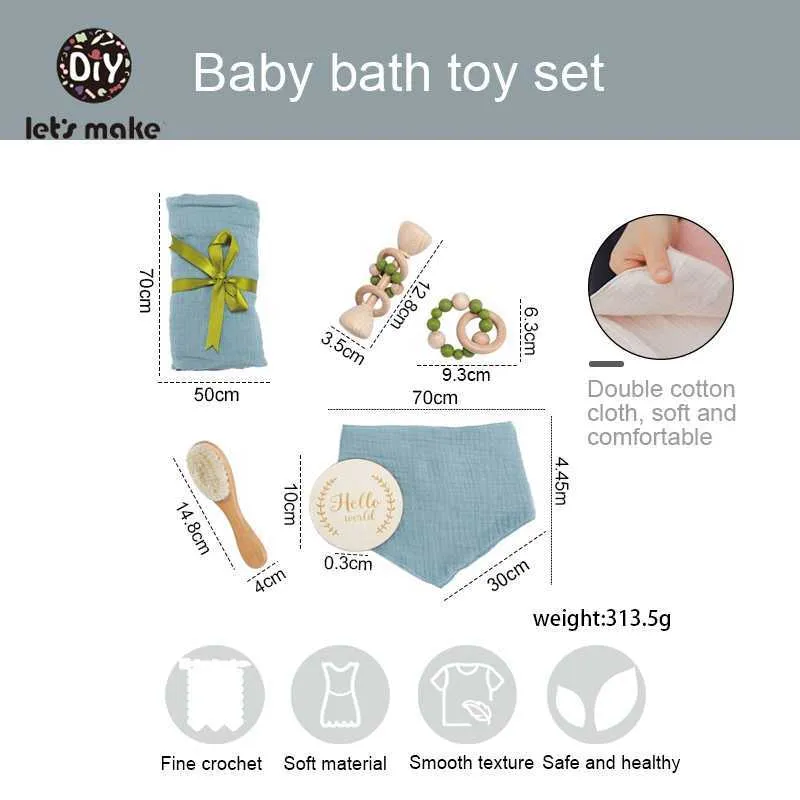 Let's Make Baby Stuff Bath Towel Cotton Blanket Brush Gift Products For Kids Toy Crochet Rattle Box Christmas Present 210728