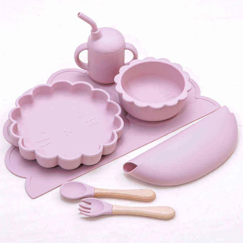 Baby Silicone Children's Tableware Waterproof Bib Food Grade Dishes Plate Suction Bowl born Sippy Cup And Spoon 220125