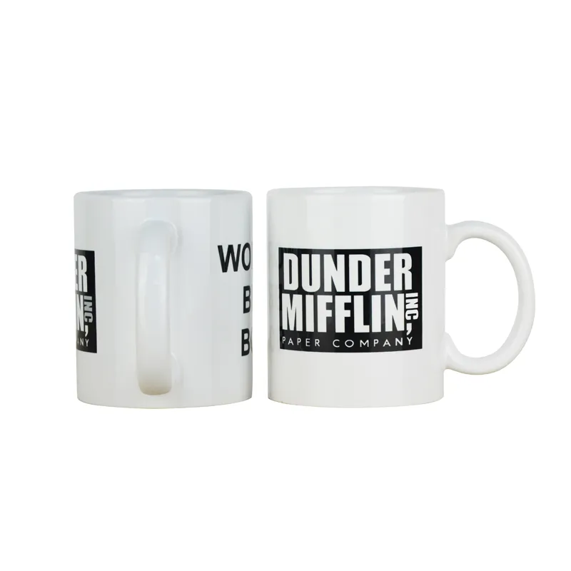 Kaffeetasse mit Dunder Mifflin The Office World's Best Boss, 325 ml, lustige Keramik, für Kaffee, Tee, Kakao, einzigartiges Bürogeschenk