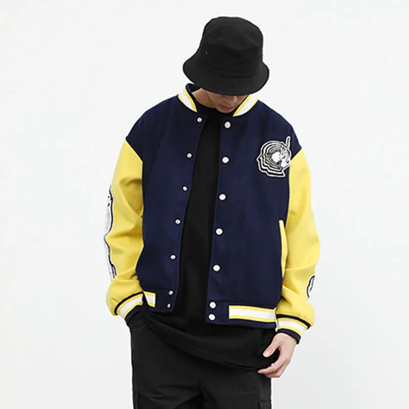 Haft Kurtka Baseball Hip Hop Oryginalne Flocking Mężczyźni i Kobiety Kolor Oversize Windbreaker Bombowiec Luźny