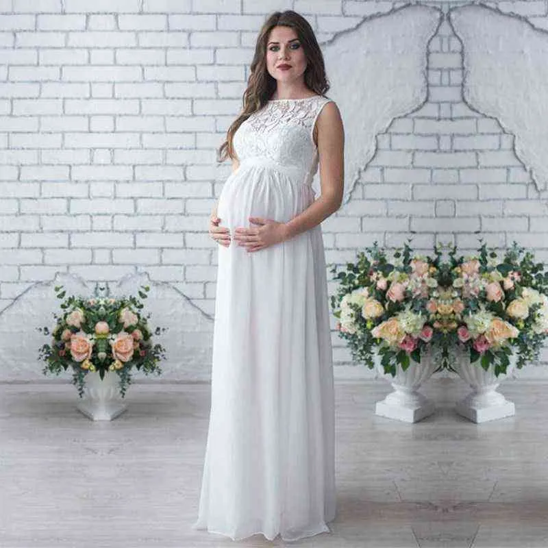 妊娠中の結婚式のマタニティ写真マキシガウンドレス写真撮影妊娠カジュアルレースステッチ女性ファッションドレス新しいドレス