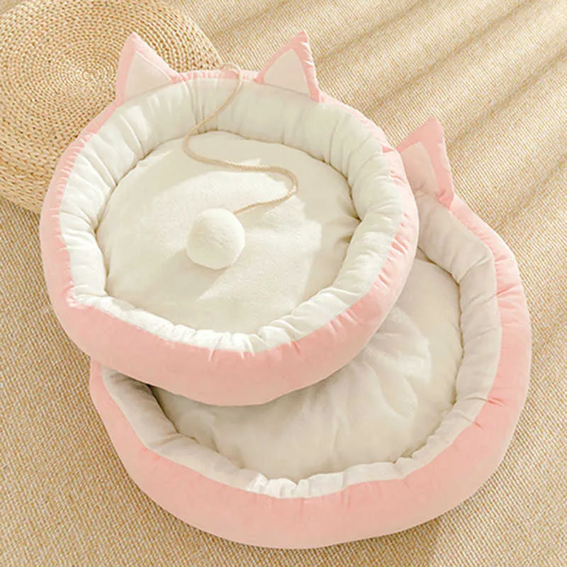 Pet cat bed Ears Nest Soft Warm Washable Round dog Cat Cushion Home Mat Cat Beds Sleeping House Pet Supplies Products 210722