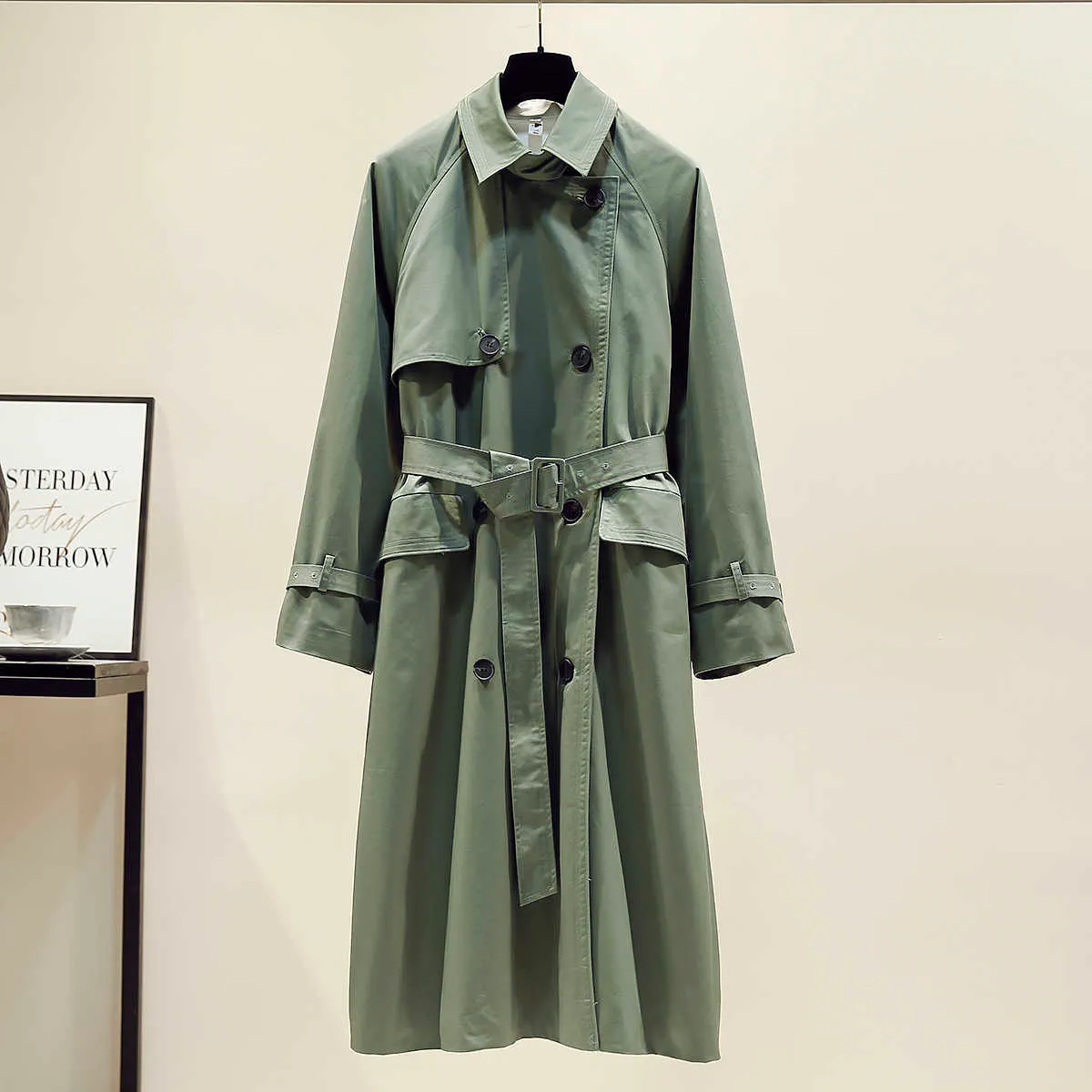 UK Brand Fashion Fall /Autumn Casual Double breasted Simple Classic Long Trench coat with belt Chic Female windbreaker 211021