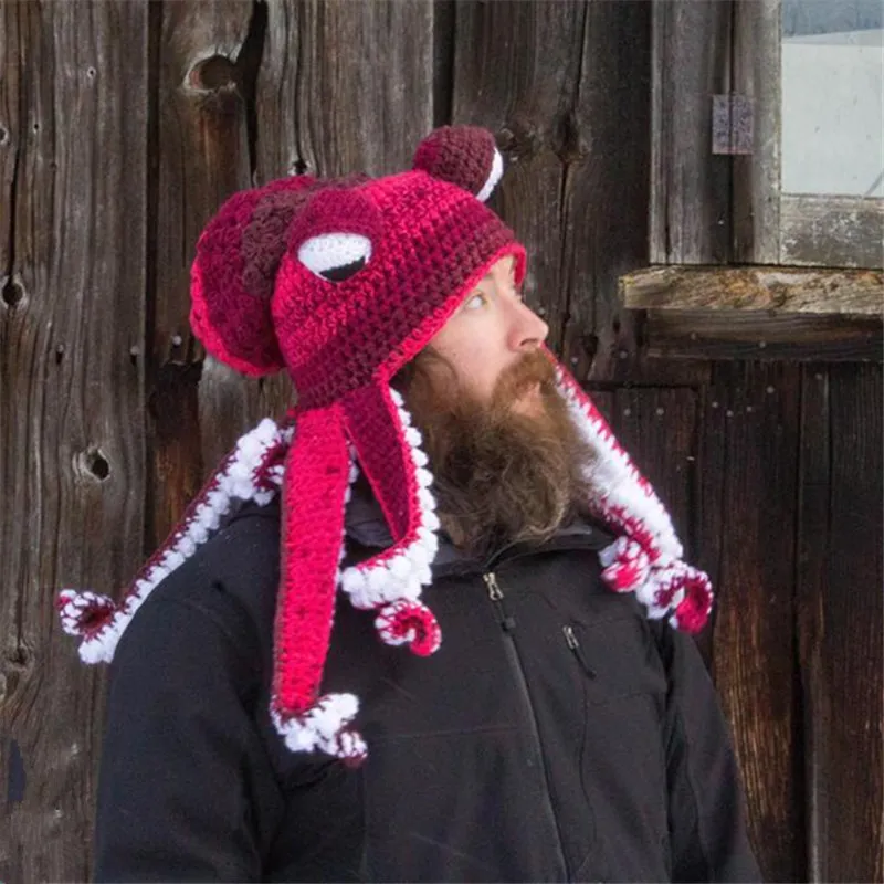 Protetores de orelha lula polvo chapéu outono e inverno produtos criativos hip-hop engraçado feito à mão chapéus de lã de malha para homens women269w