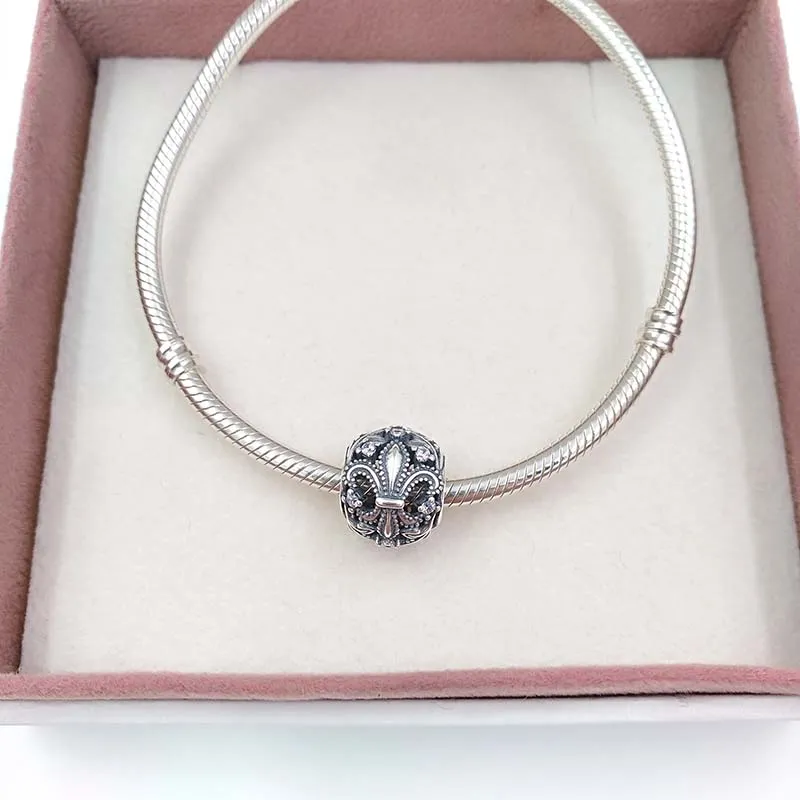DIY Charms Evil Eye Beads для девочек Ювелирные изделия из Fleur de lis Pandora 925 серебряный браслет женщины змея браслет цепь из бисера набор ожерелье подвесной день рождения подарки 791378Cz