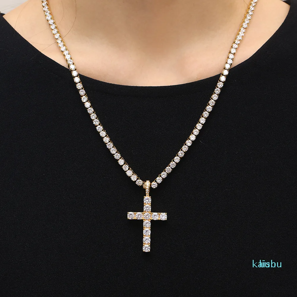 Collier pendentif croix en pierre de diamant brillant, bijoux plaqué platine pour hommes et femmes, cadeau d'amoureux pour Couple, bijoux religieux 289V