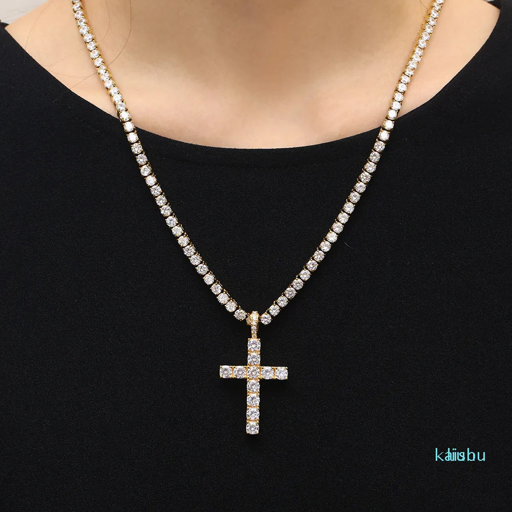Shining Diamond Stone Cross Anhänger Halskette Schmuck Platin plattierte Männer Frauen Liebhaber Geschenkpaar Religiöser Schmuck232p