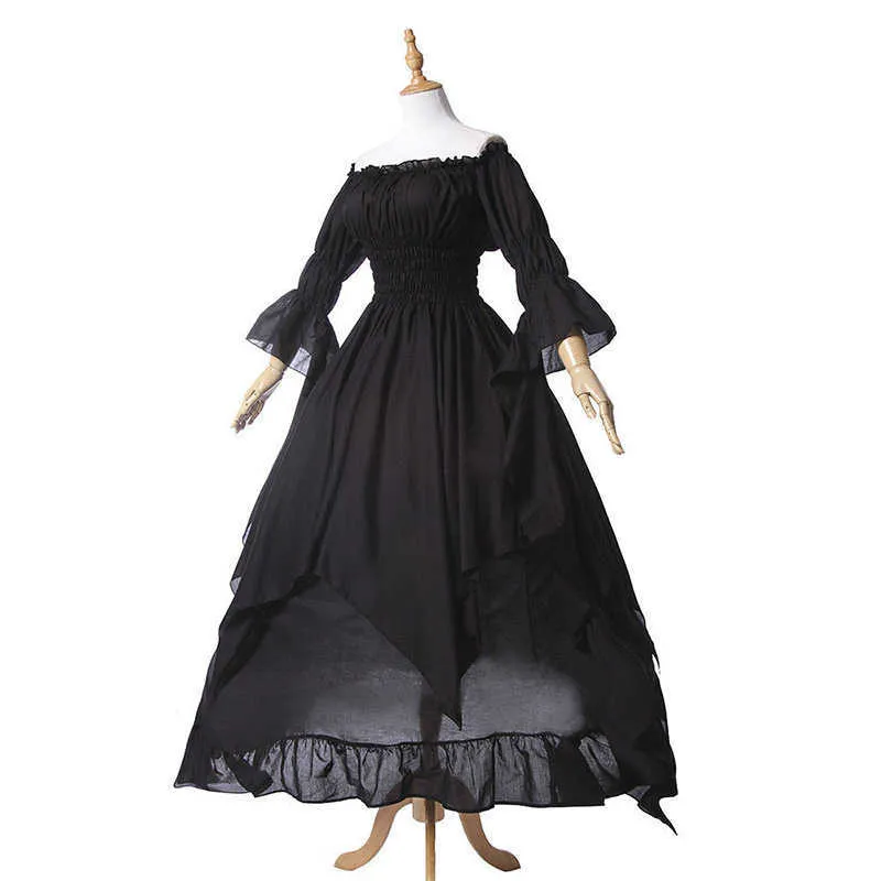 Vintage victorien médiéval robe Renaissance noir gothique robe femmes Cosplay Halloween Costume bal princesse robe grande taille 5XL G2096397