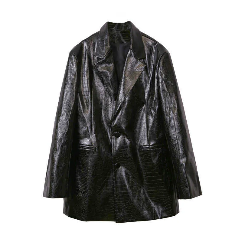 Veste en simili cuir femme printemps lâche noir PU blazer manteau chic streetwear mode vêtements d'extérieur 210608
