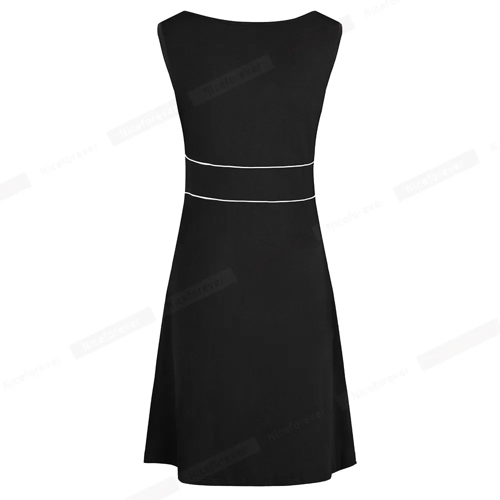 Nice-forever Summer Women Fashion Pure Black Color Abiti più corti Casual Straight Oversize Shift Dress btyT031 210419