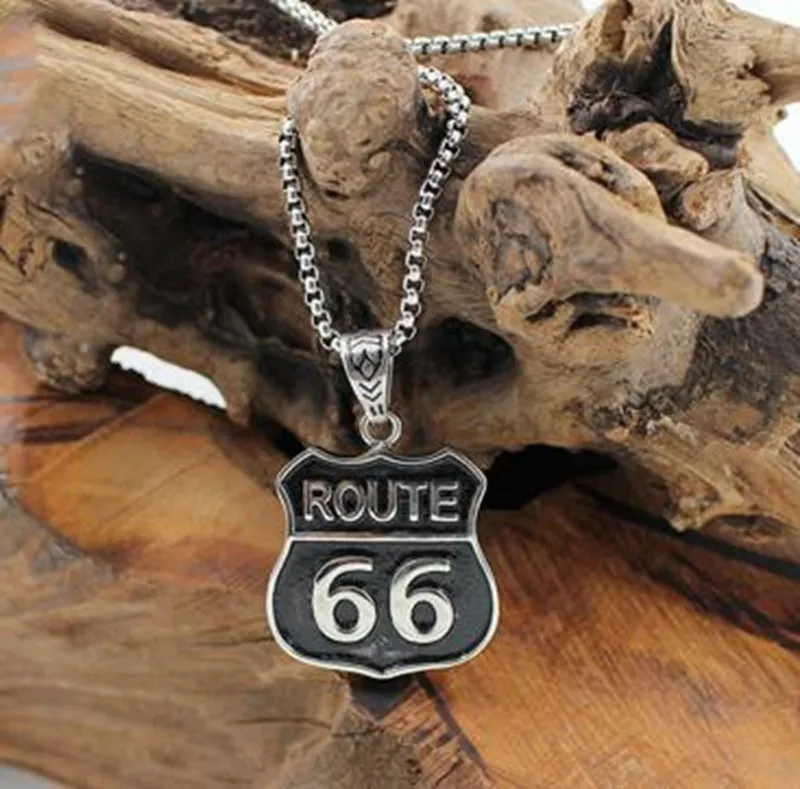 Motorrijder Trucker Route 66 Heren en Dames Charme roestvrijstalen hanger ketting Gift246d3526983