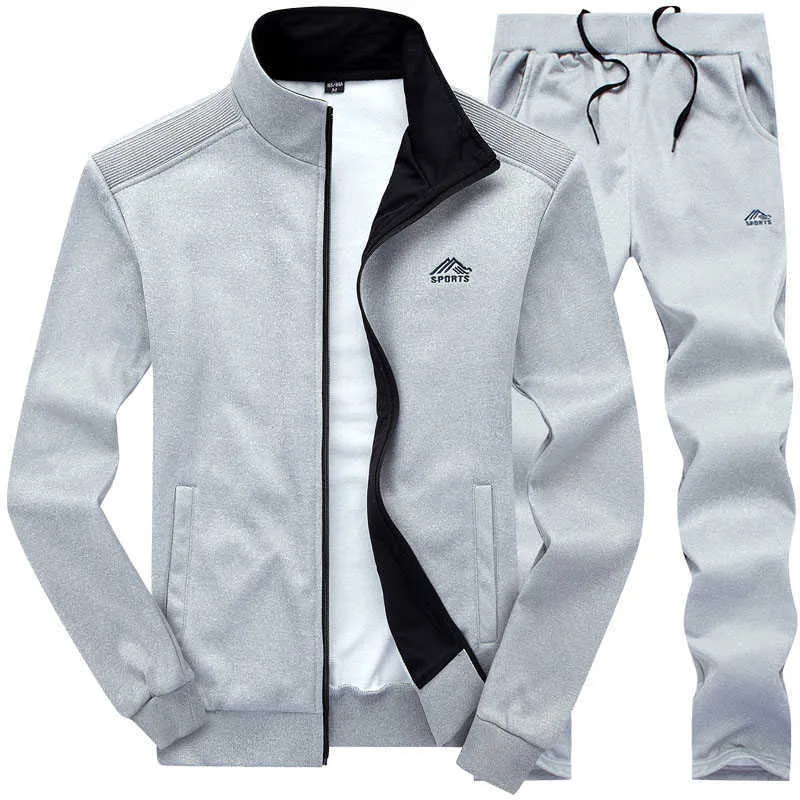 Hommes Survêtement Casual Solid Striped Zipper Sets Vestes + Pantalon Homme Printemps Automne Sportswear Sporting Suit Outwear 211006
