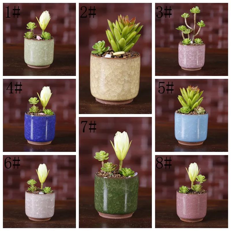 Buz Kırık Mini Seramik Saksı Succulents Bahçe Tencere Çiçekler Yetiştirmek Alt Nefes Saksı Ev Dekorasyon BH6124 TYJ