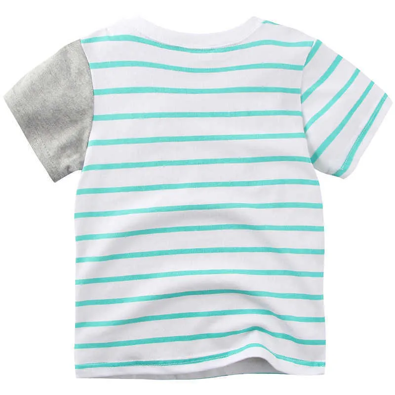Springen Meter Tiere Applikation Sommer Streifen Jungen Mädchen T-shirts Baumwolle Niedliche Babykleidung Verkauf Kostüm Kinder T-Shirts Tops 210529