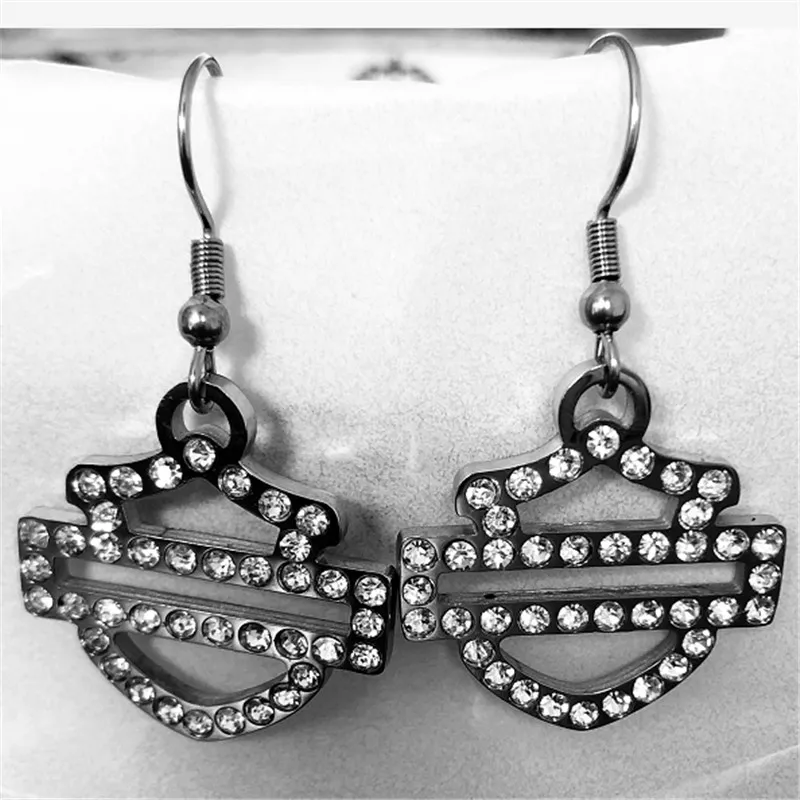 veel Clean Crystal Shiled Biker Oorbel 316L Rvs Mode-sieraden Meisjes Motorfietsen Earrings201M