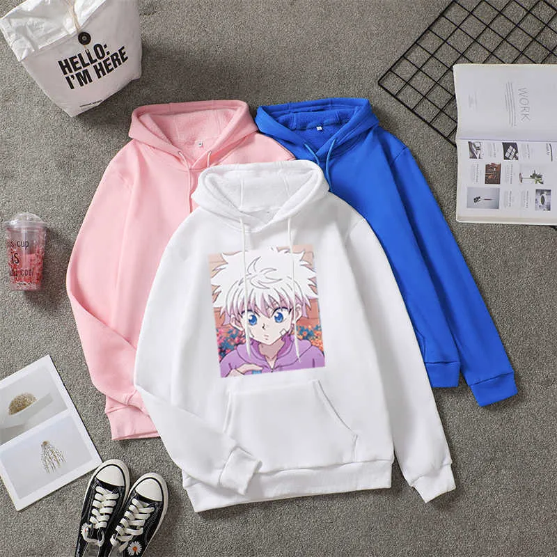 Kawaii Hoodie Hunter x Hunter Mulheres Mulheres Japonesa Anime Killua Zoldyck Devil Imprimir Harajuku Streetwear Hoodies Oversized Y0729