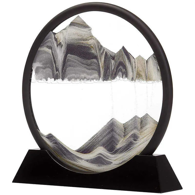 Image d'art de sable en mouvement verre rond 3d paysage de sable de mer profonde en mouvement affichage cadre de sable coulant 7 pouces Q05255467627