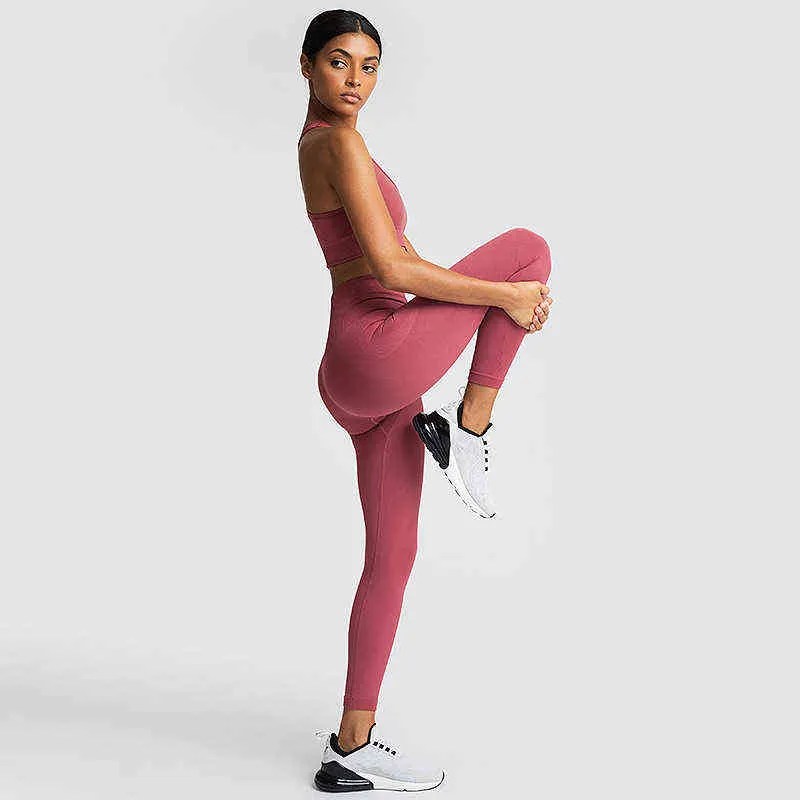 2021 Gym Tights Energy Seamless Mage Control Yoga Pants High midje Sport sömlösa leggings Purple Running Pants Women H1221