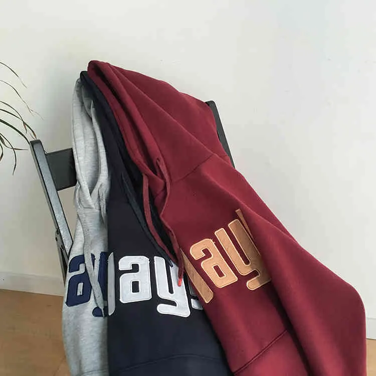 Femmes coréennes Hoodies Filles Vêtements Automne Hiver Casual Lettre À Capuche Hip Hop Sweat Femme Ulzzang Harajuku Velours Outwear 210525