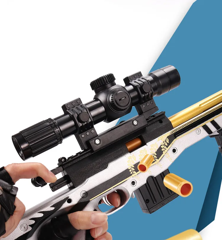 AWM manuell leksakspistol för pojkar med mjuk kula plastblåsning modell sniper rifle airsoft skal kasta