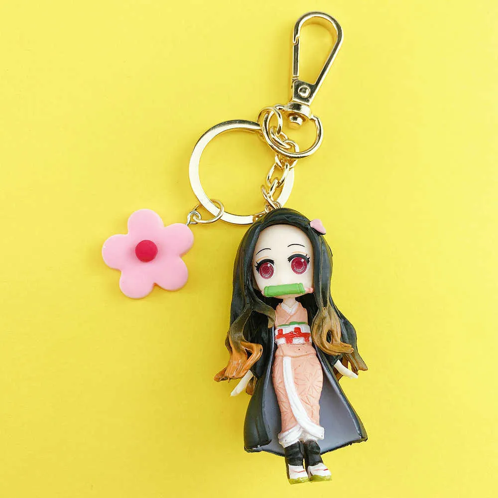 Japan Anime Schlüsselanhänger Dämon Slayer Cartoon Tanjirou Geschenk für Jungen Mädchen Taschenanhänger Schmuckstück Ring Nezuko Schlüsselanhänger Telefonzubehör G1019