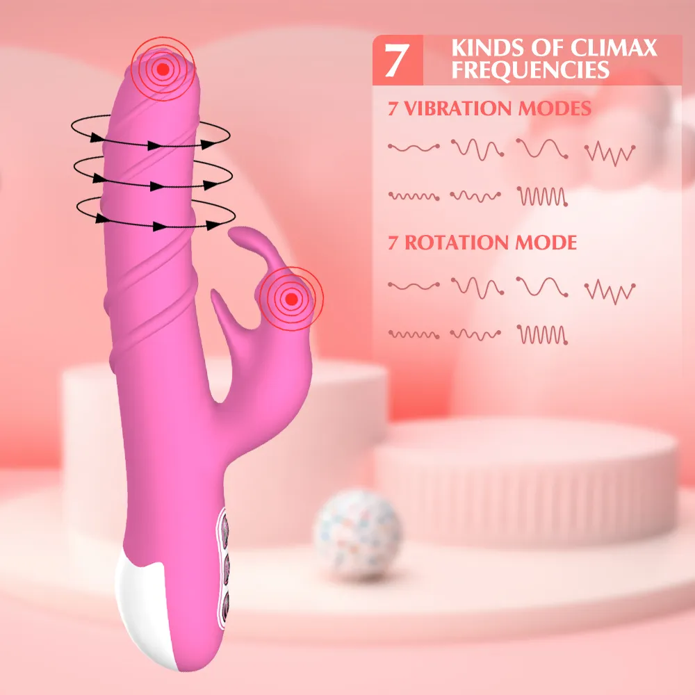 massaggiatore giocattolo del sesso Massaggio vibratore di coniglio rotante a 360 gradi Doppio motore punto G femminile 7 modalità Masturbatore stimolatore clitorideo Giocattoli del sesso donna