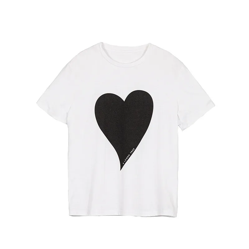 コロバフの女性oネック半袖Tシャツ韓国の愛のパターンプリントの女性Tシャツ夏の新しい甘いシックなティートップス210430