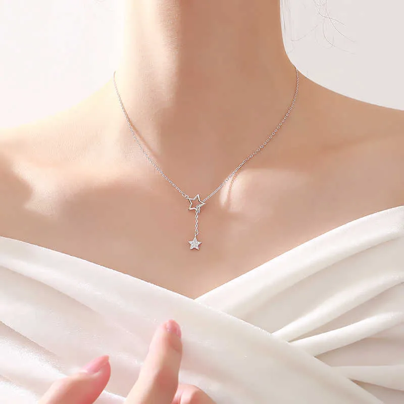 Luxe designer ketting Kerstcadeau 925 Sterling Zilver Schattig Glanzende Ster Choker Drop Charm Charmante Vrouw Bruiloft Feest Geboorteda2075997