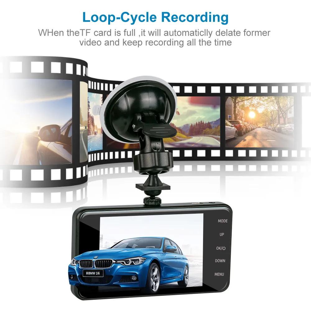 J16 Car DVR Video Recorder Kamera 1080p Bakifrån Dual Lens 3.6 Full HD G-sensor Portable Cycle Recording Cam Dashcam